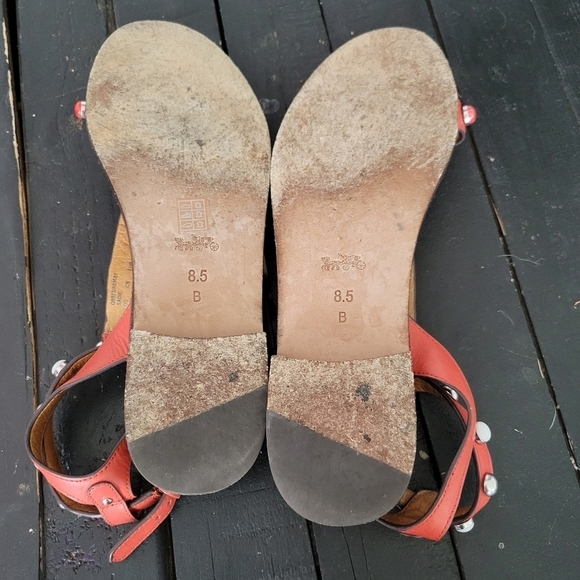 Coach Sadie Coral Orange Leather Sandals Women's 8.5 Studded Colorful - Picture 6 of 7